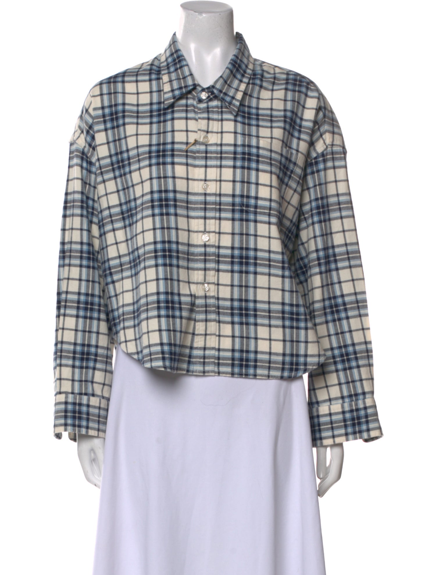 Denimist Plaid Print Long Sleeve Button-Up Top
