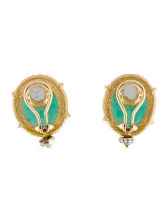 Denise Roberge 22K Dyed Chalcedony & Diamond Insignia Clip-On Earrings