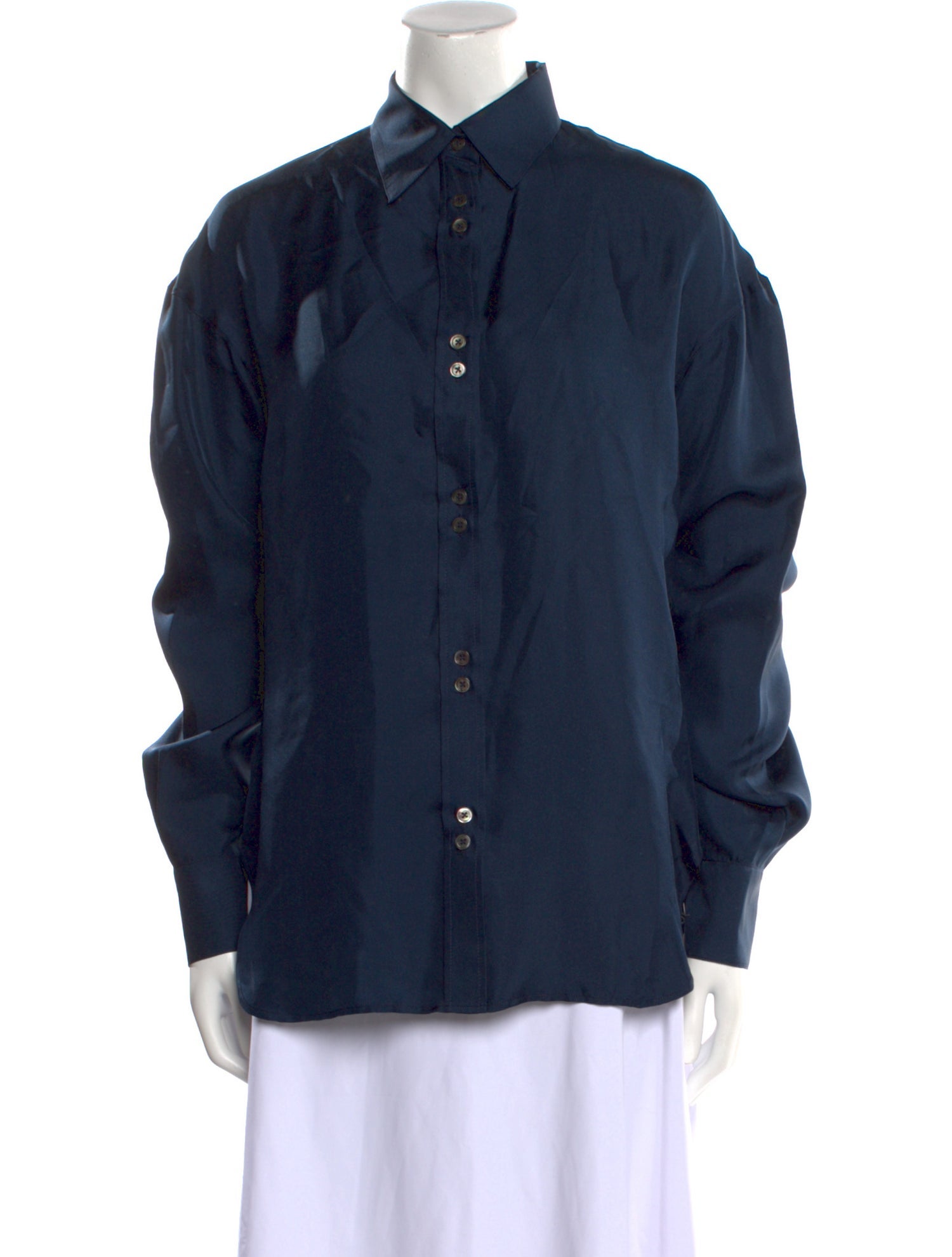 Deveaux Silk Long Sleeve Button-Up Top