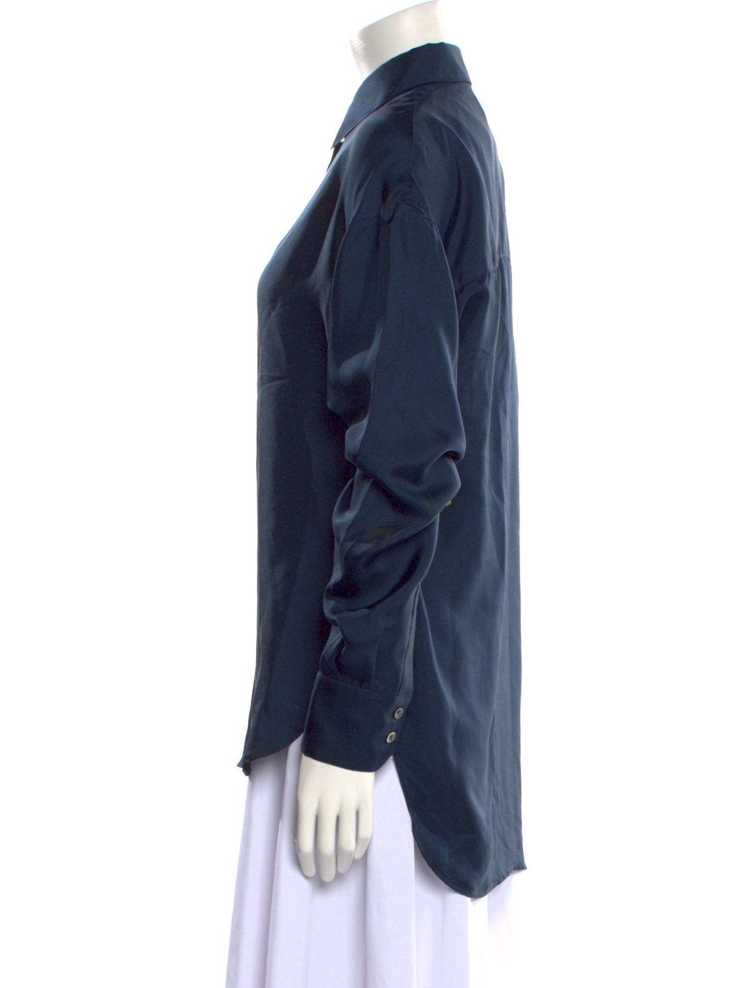 Deveaux Silk Long Sleeve Button-Up Top