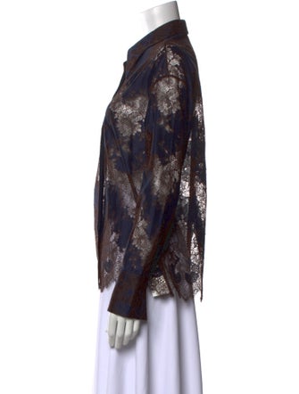 Deveaux Lace Pattern Long Sleeve Button-Up Top