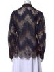 Deveaux Lace Pattern Long Sleeve Button-Up Top