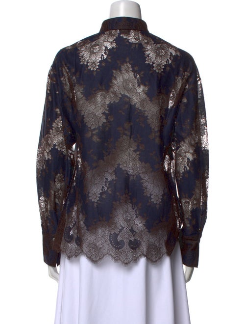 Deveaux Lace Pattern Long Sleeve Button-Up Top