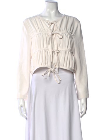 Pre-owned Deveaux Tie Neck Long Sleeve Crop Top In White