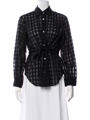 Pre-owned Deveaux Plaid Print Long Sleeve Button-up Top In Black