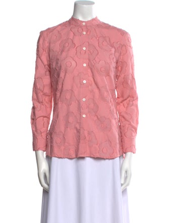 Danielle Fichera Floral Print Mock Neck Button-Up Top