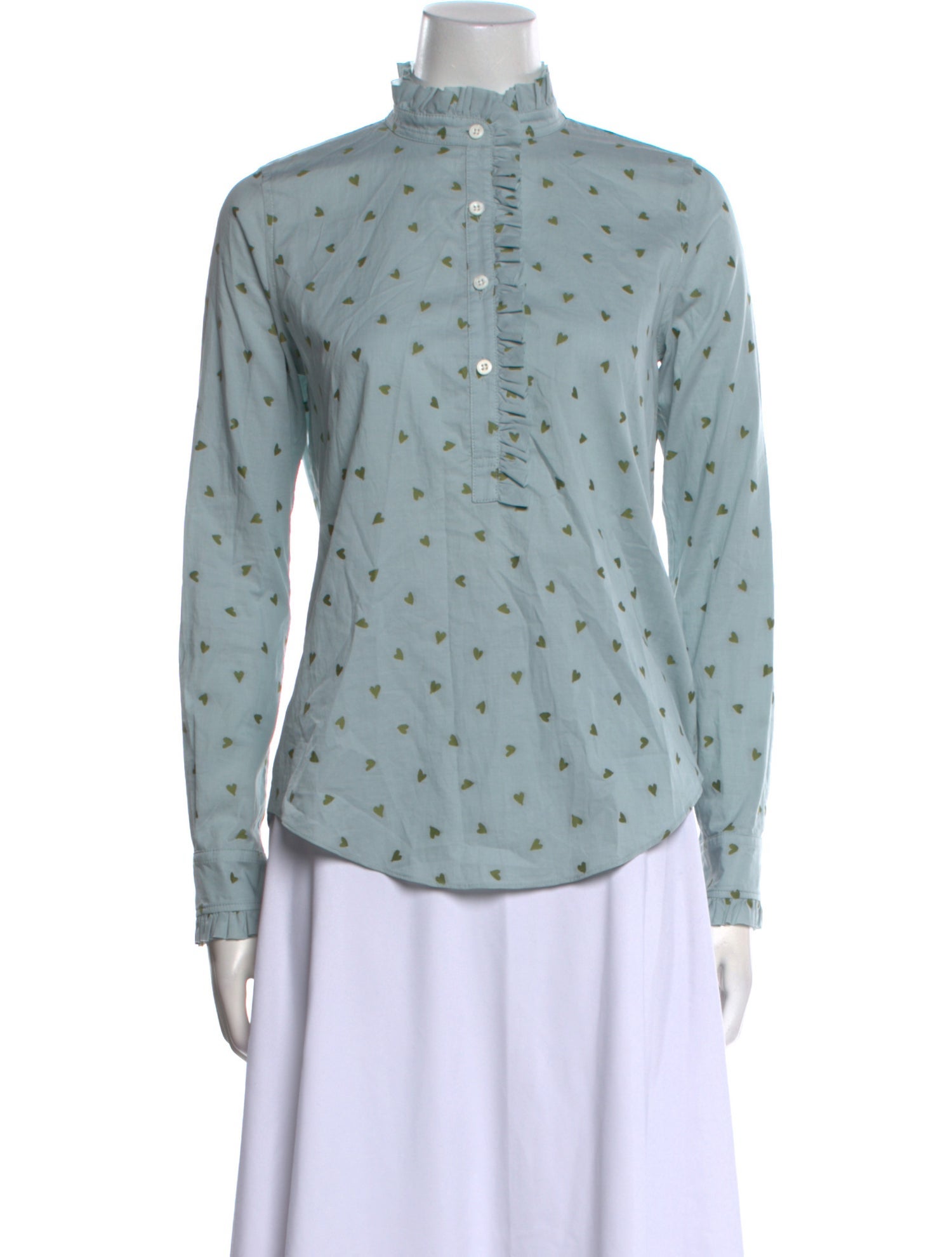 Danielle Fichera Printed Mock Neck Button-Up Top