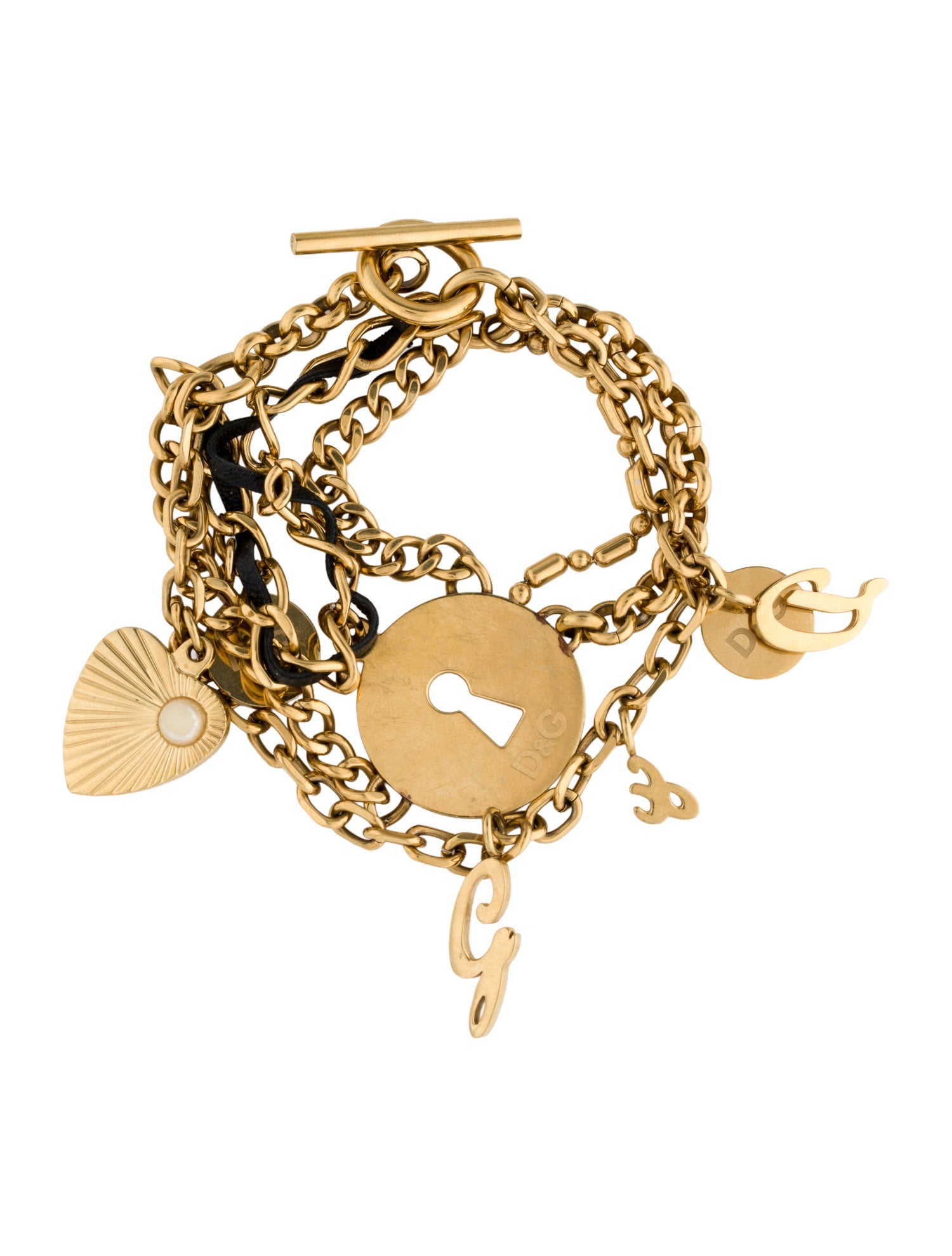 D&G Faux Pearl & Leather Charm Bracelet