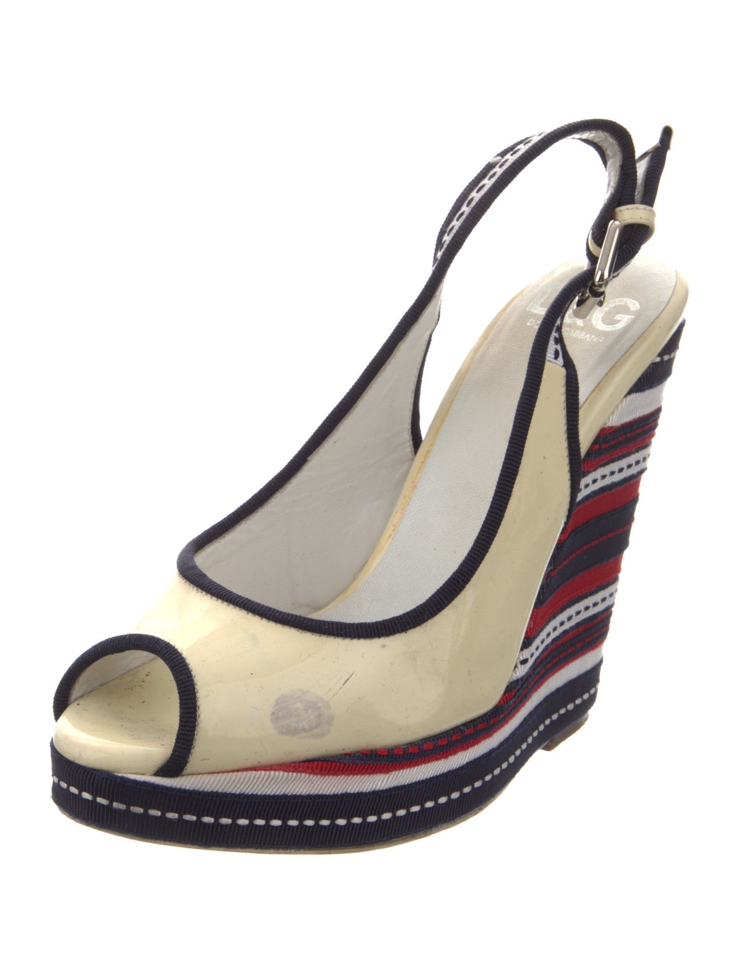 D&G Patent Leather Striped Slingback Pumps
