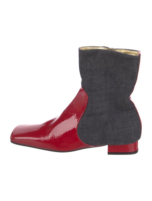 D&G Patent Leather Colorblock Pattern Sock Boots