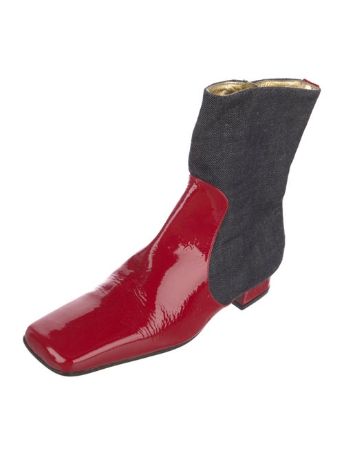 D&G Patent Leather Colorblock Pattern Sock Boots