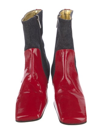 D&G Patent Leather Colorblock Pattern Sock Boots