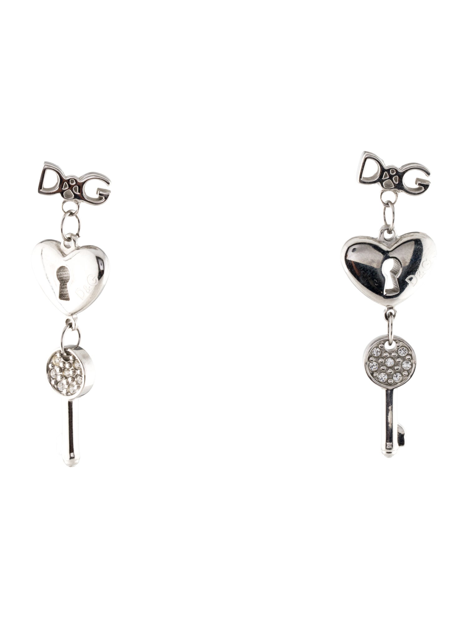 D&G Crystal Heart Lock Drop Earrings