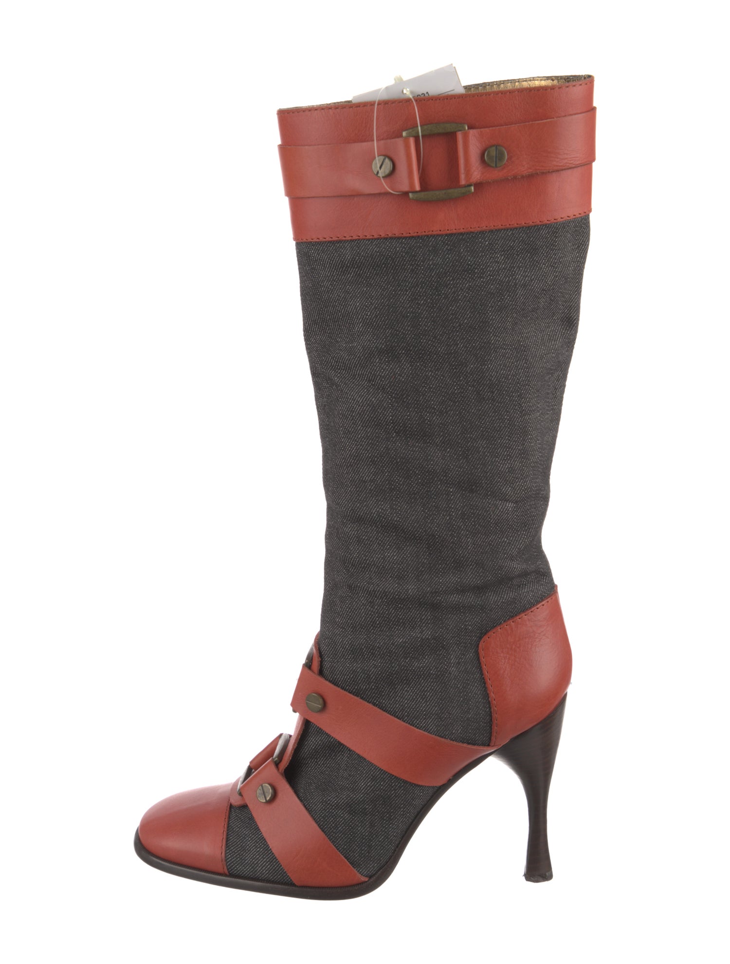 D&G Denim Colorblock Pattern Moto Boots