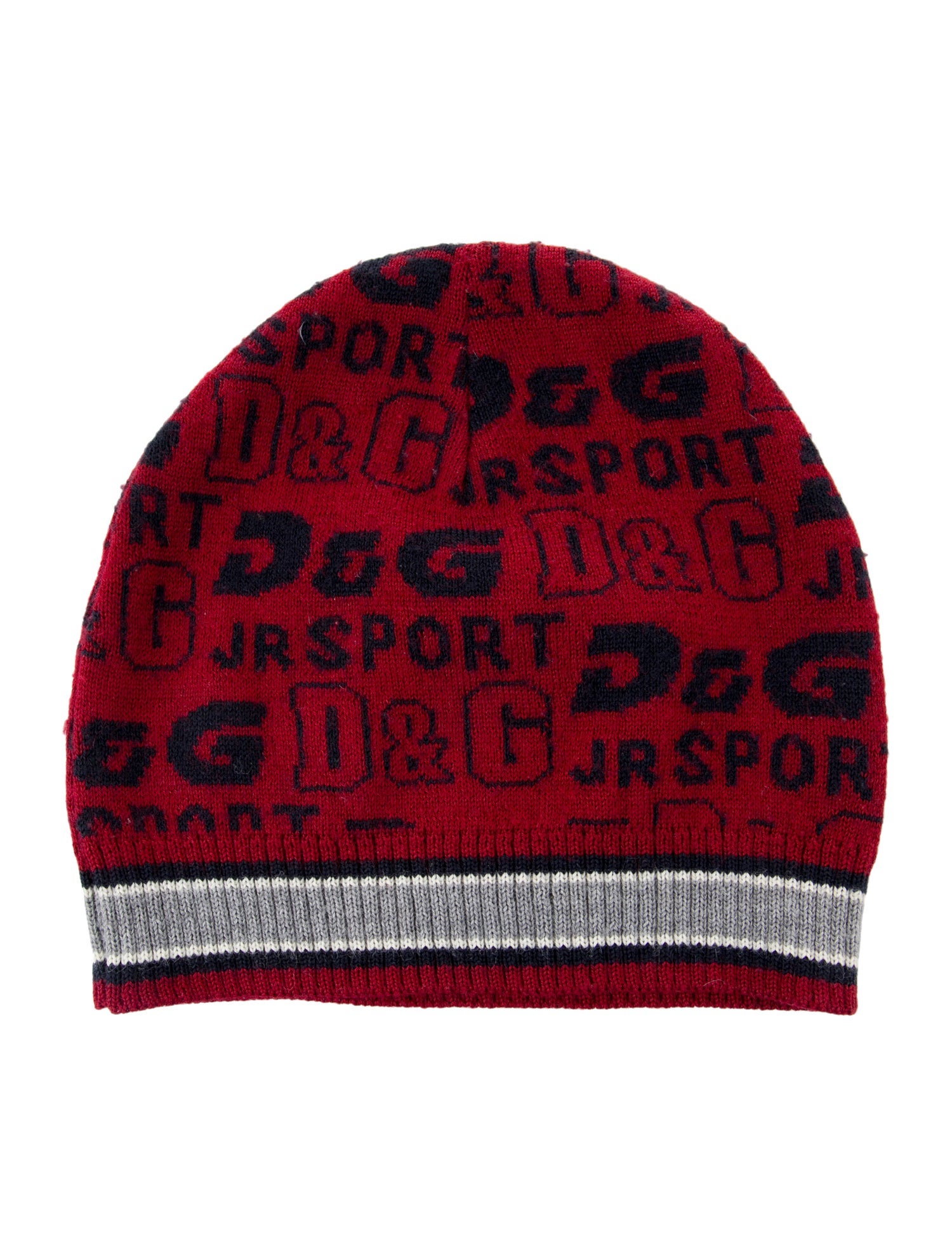 D&G Red & Blue Pattern Print Beanie w/" D&G " Brand Logo Embroidered Throughout