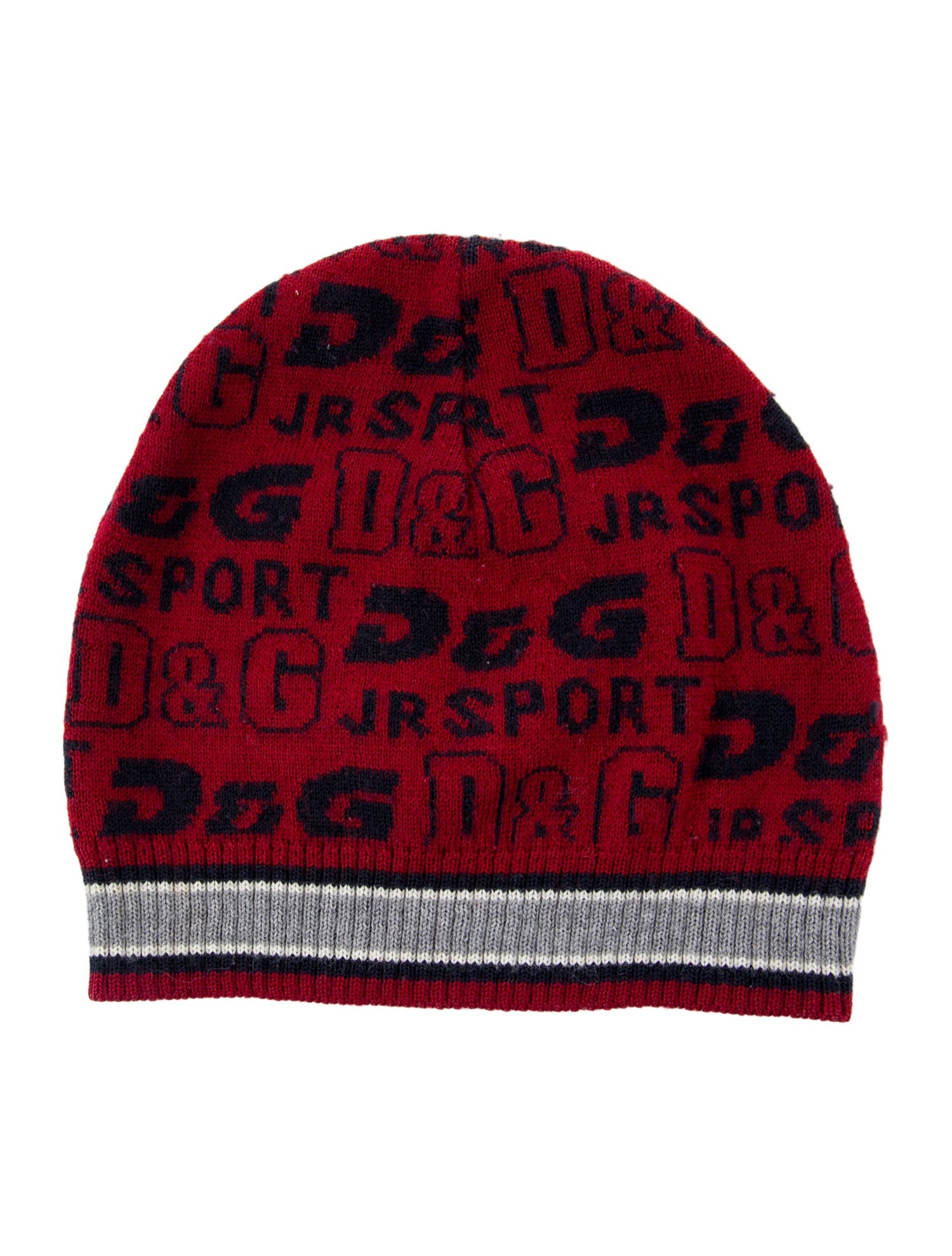 D&G Red & Blue Pattern Print Beanie w/" D&G " Brand Logo Embroidered Throughout