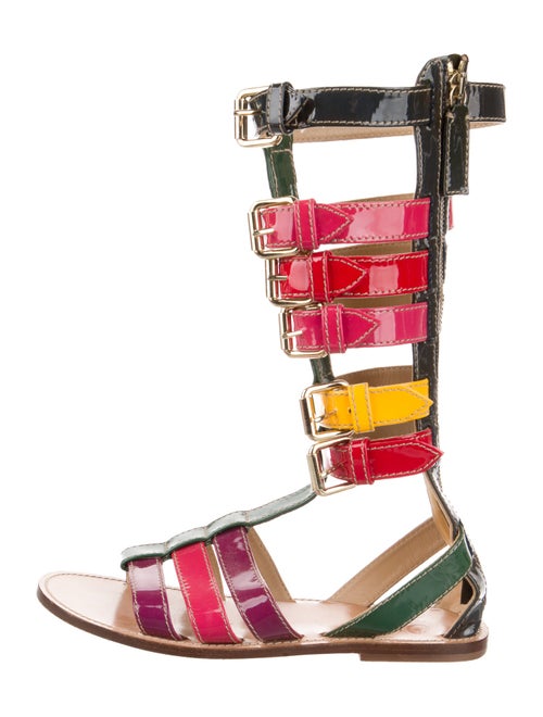 D&G Patent Leather Colorblock Pattern Boots