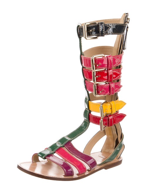 D&G Patent Leather Colorblock Pattern Boots