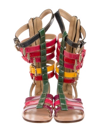 D&G Patent Leather Colorblock Pattern Boots