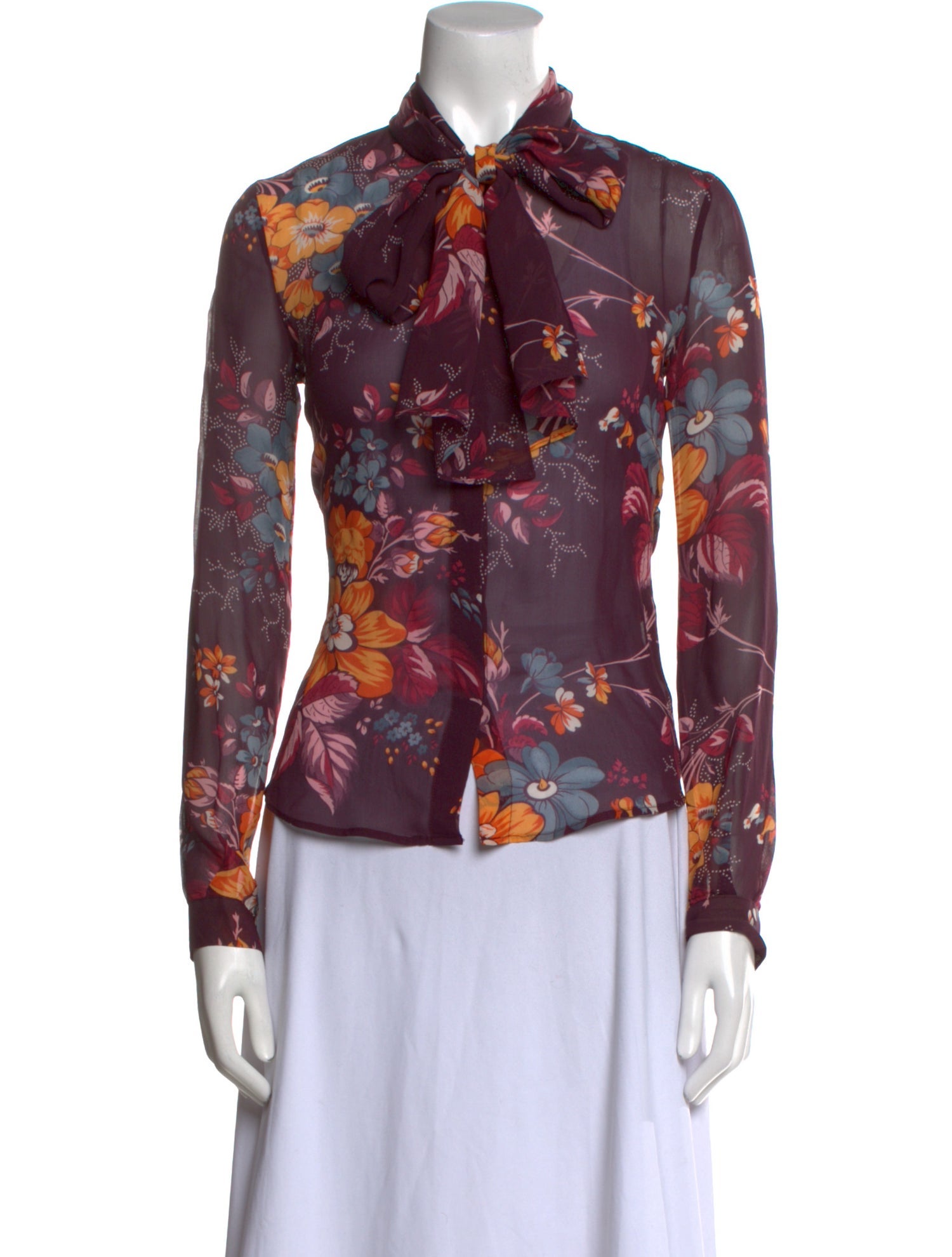 D&G Silk Floral Print Button-Up Top