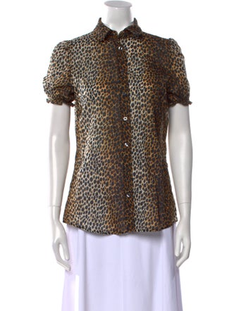 D&G Animal Print Mock Neck Button-Up Top