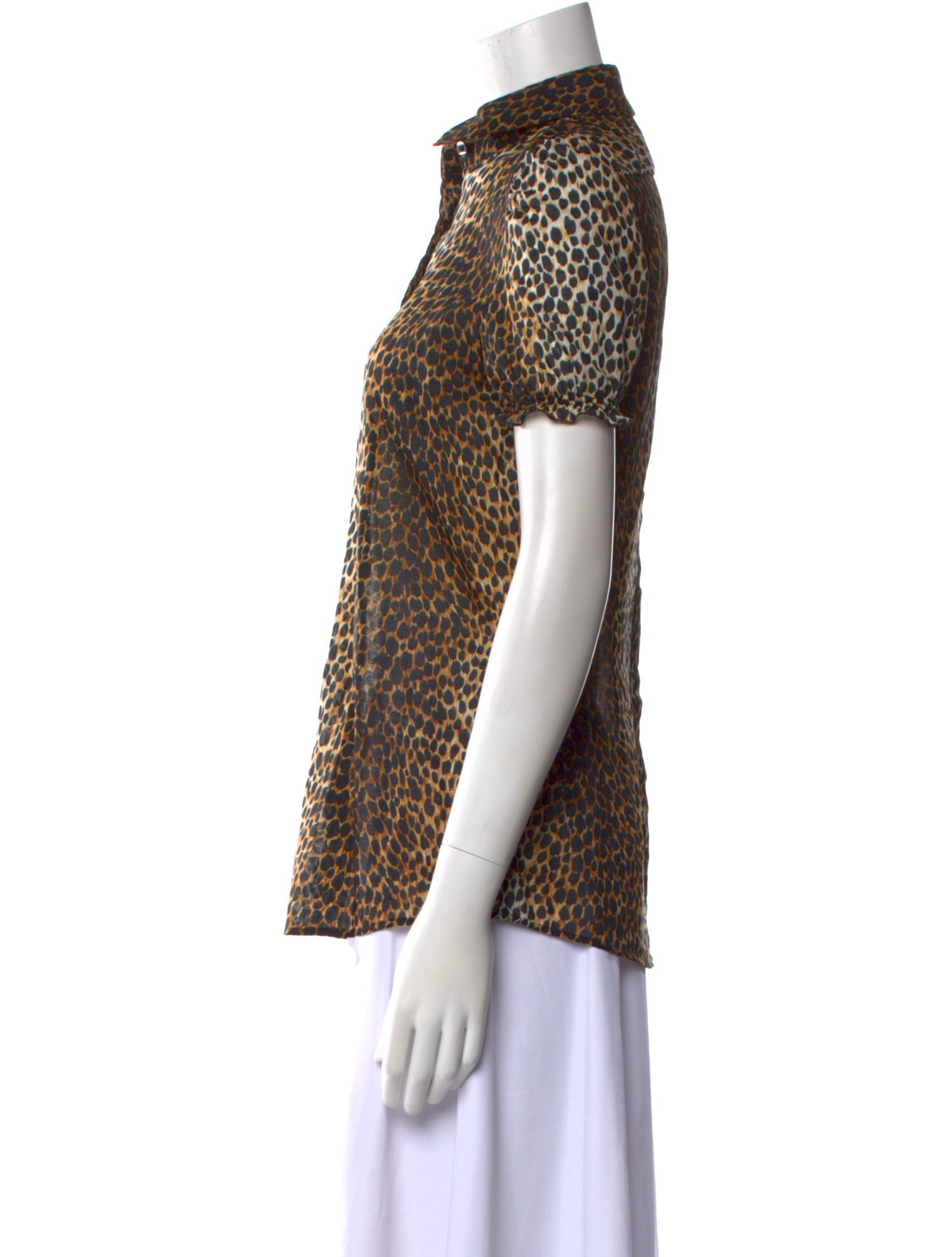 D&G Animal Print Mock Neck Button-Up Top