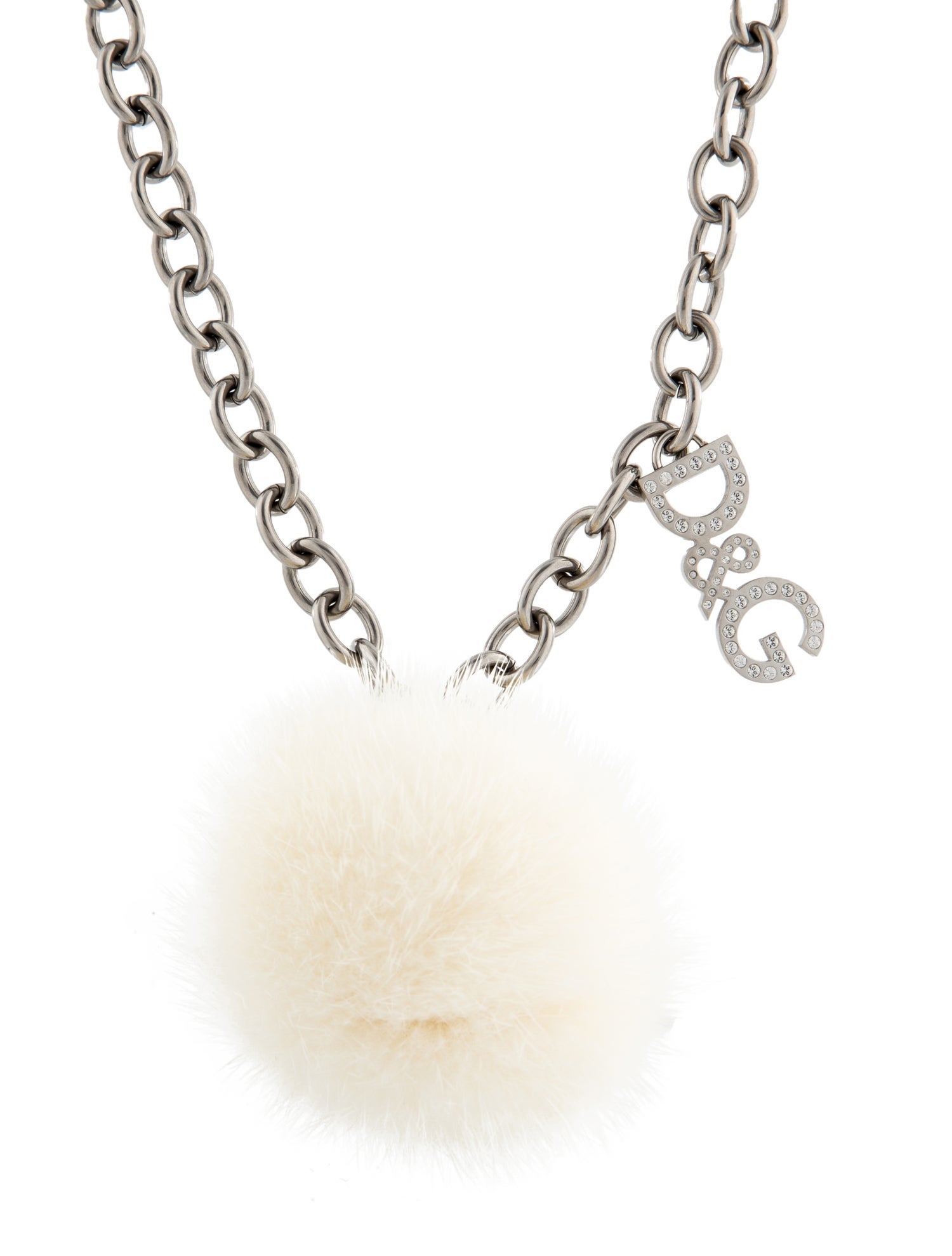 D&G Fur & Crystal Pendant Necklace