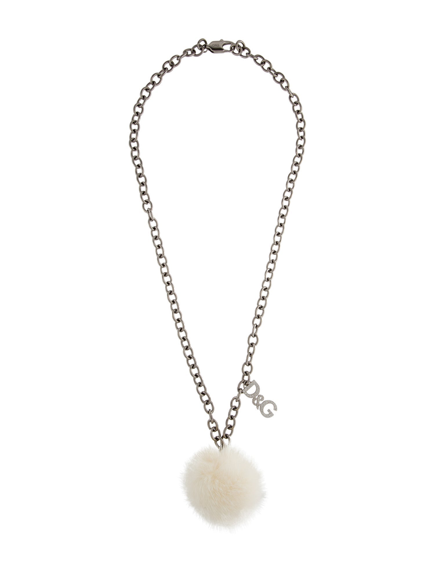 D&G Fur & Crystal Pendant Necklace