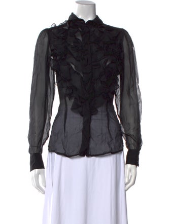 D&G Silk Mock Neck Button-Up Top