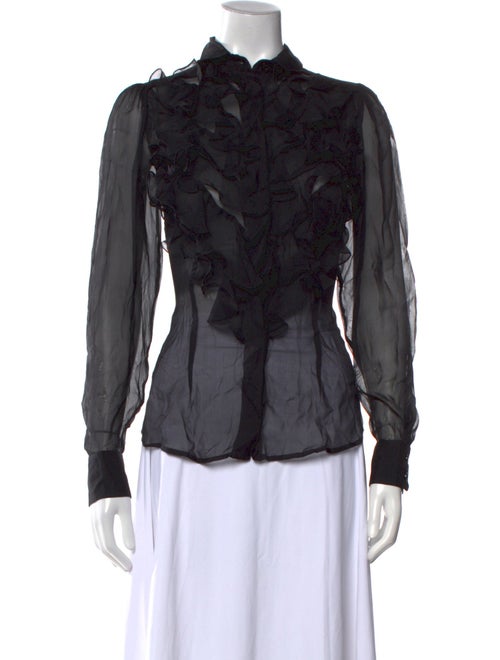 D&G Silk Mock Neck Button-Up Top