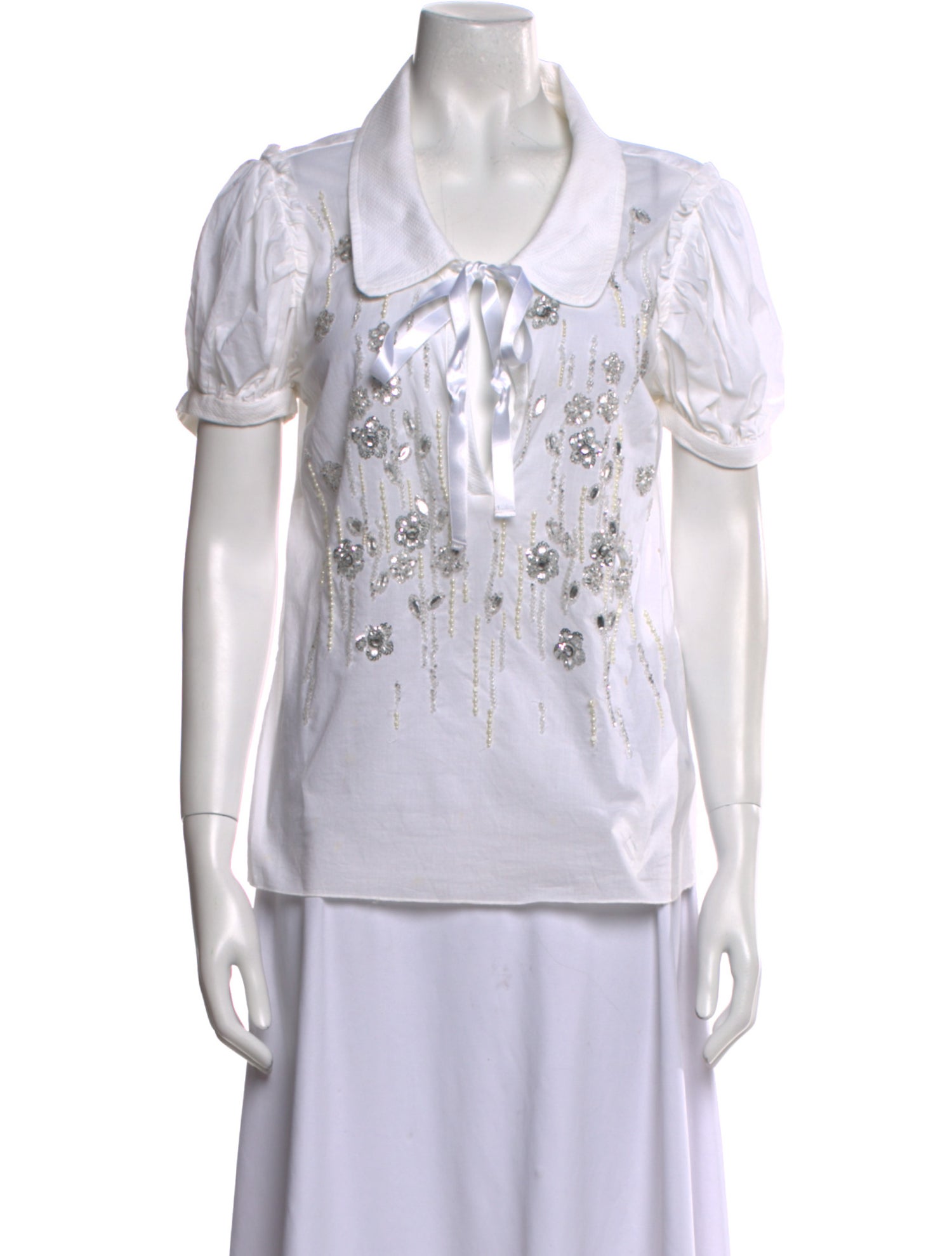 D&G Mock Neck Short Sleeve Button-Up Top