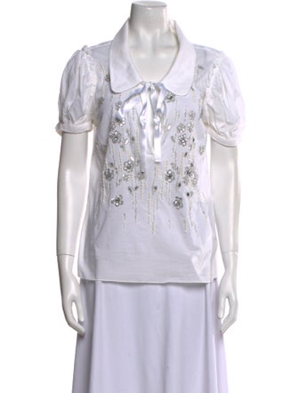 D&G Mock Neck Short Sleeve Button-Up Top