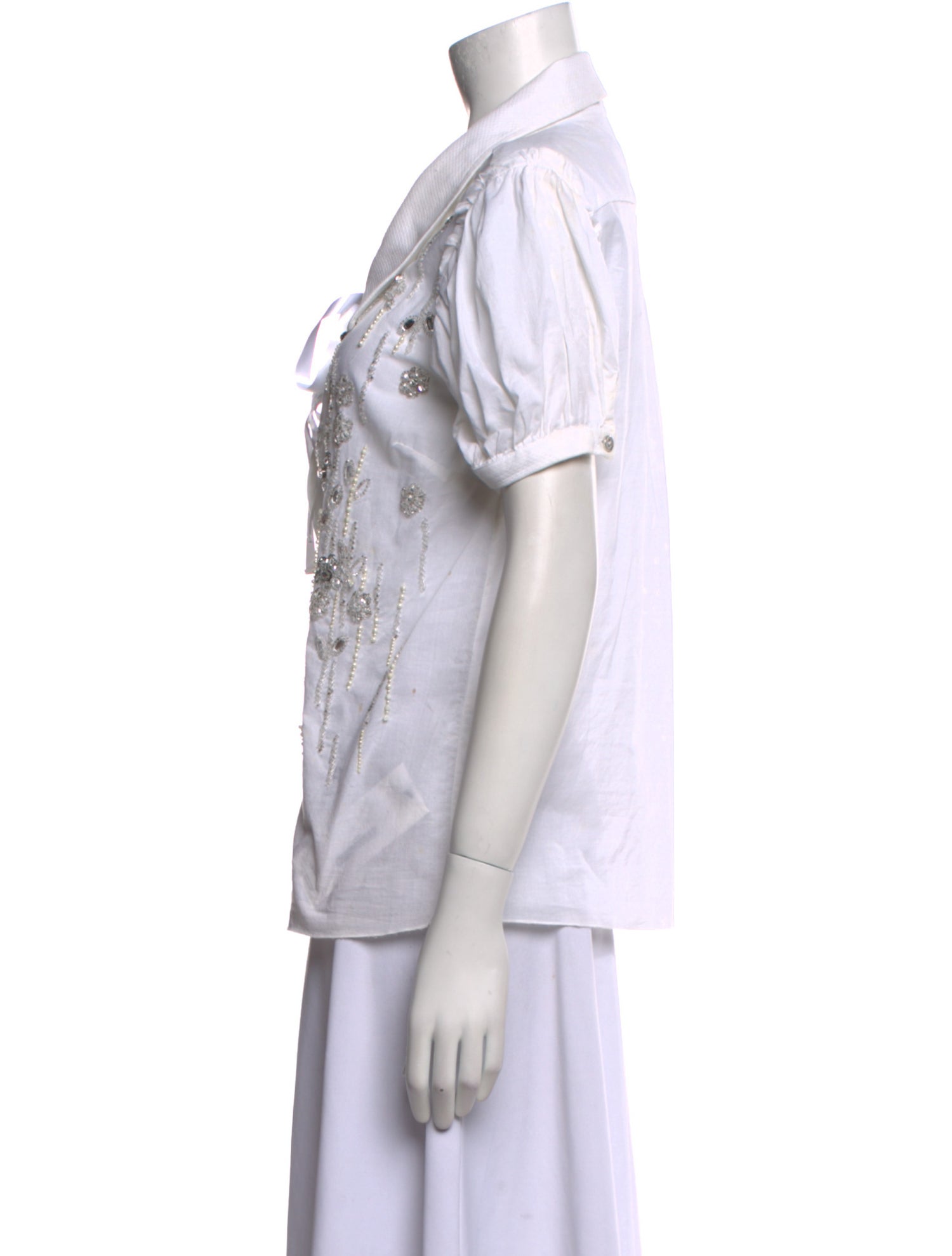 D&G Mock Neck Short Sleeve Button-Up Top