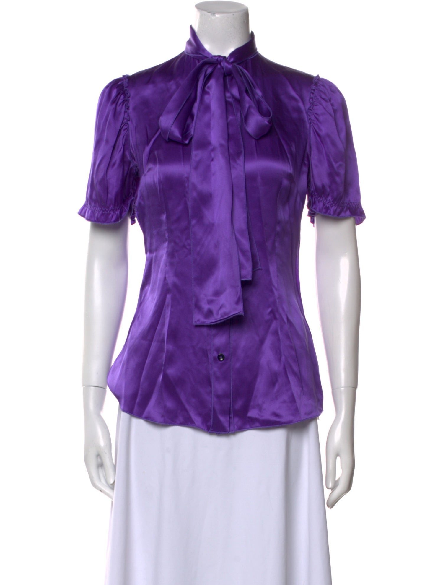 D&G Silk Tie Neck Button-Up Top