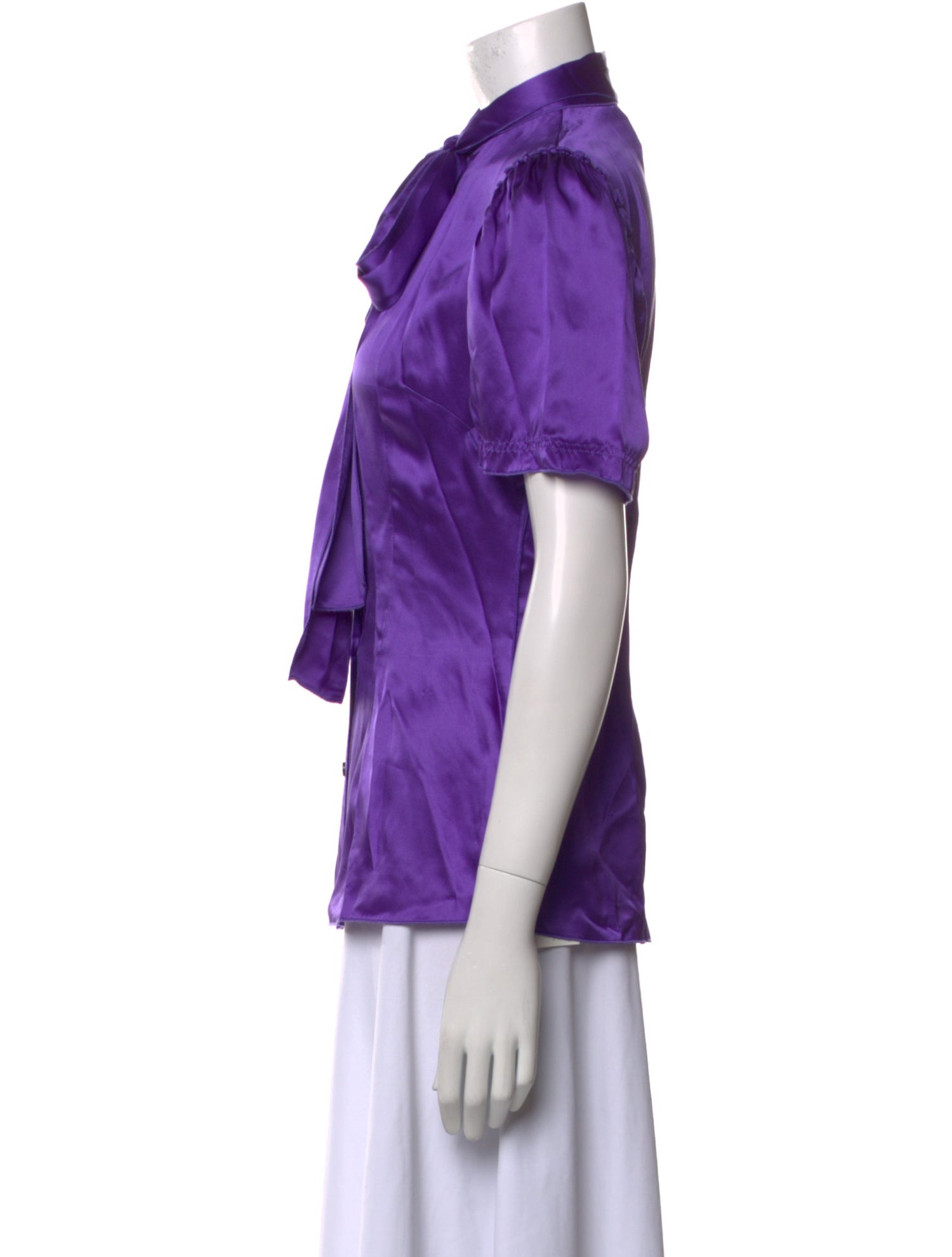 D&G Silk Tie Neck Button-Up Top