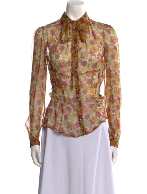 D&G Floral Print Long Sleeve Button-Up Top