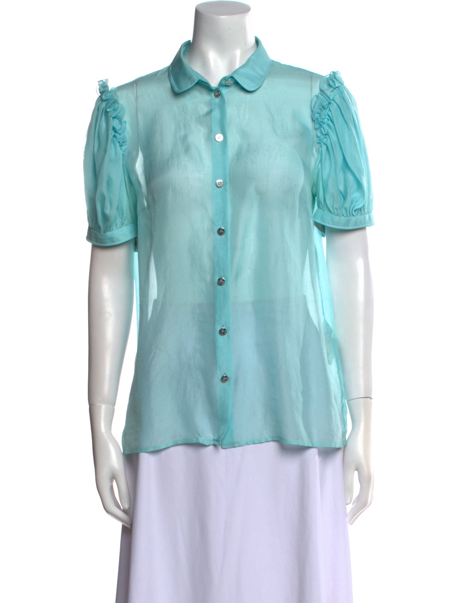 D&G Silk Short Sleeve Button-Up Top