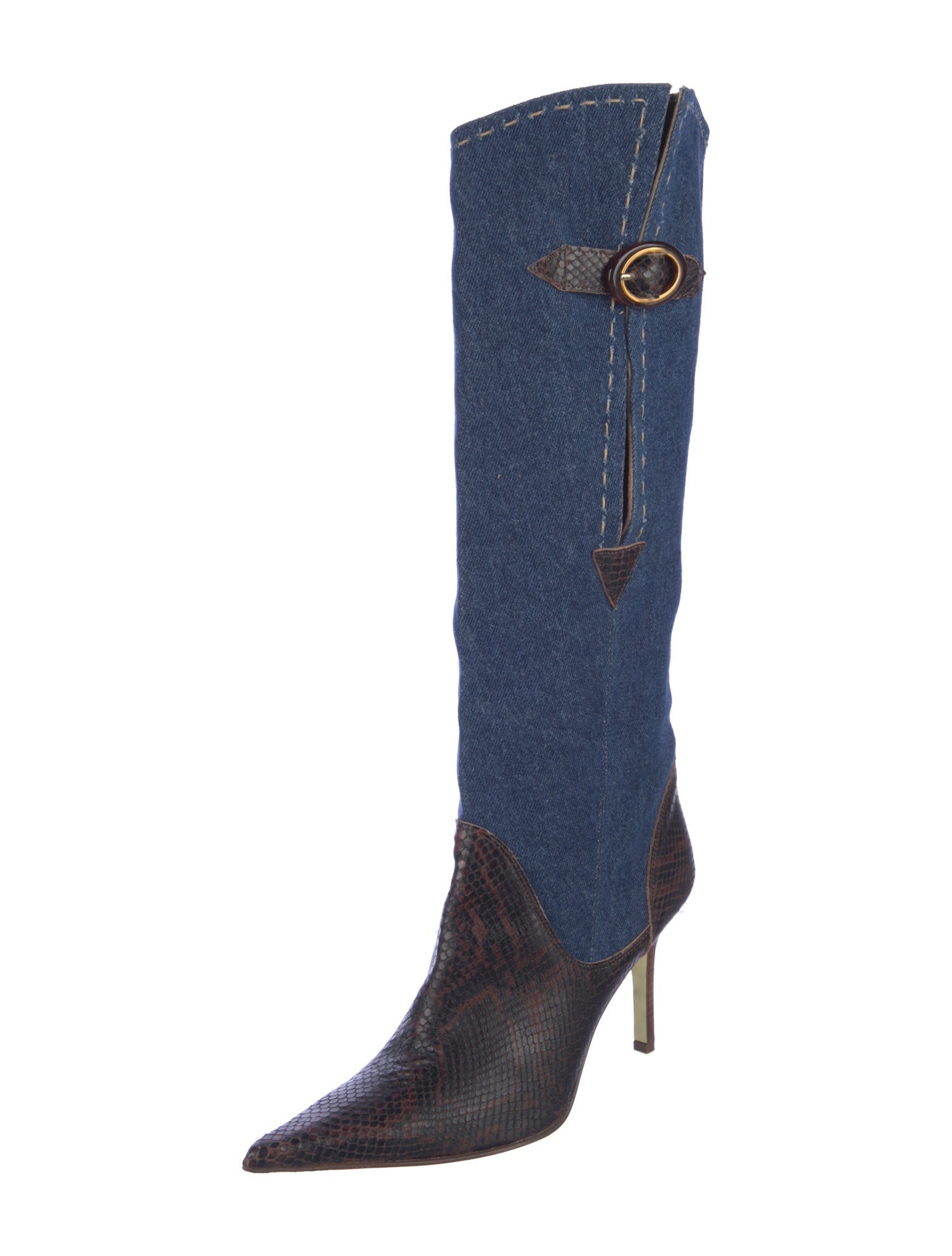 D&G Denim Colorblock Pattern Boots