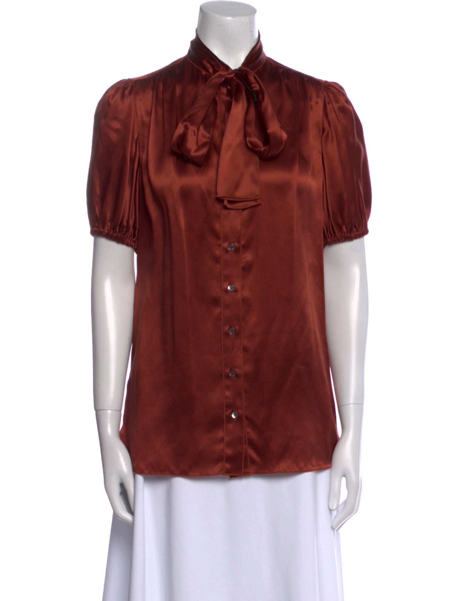 D&G Silk Short Sleeve Button-Up Top