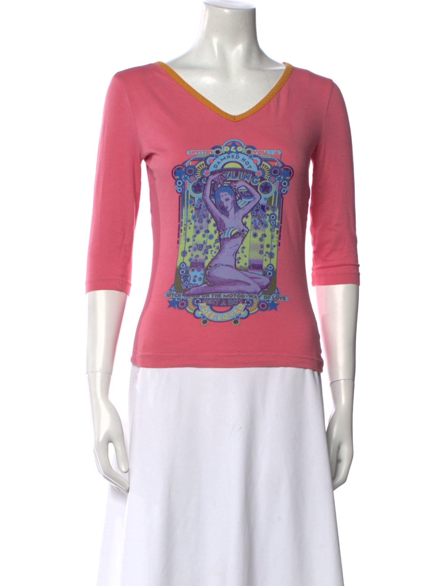 D&G Graphic Print V-Neck Top