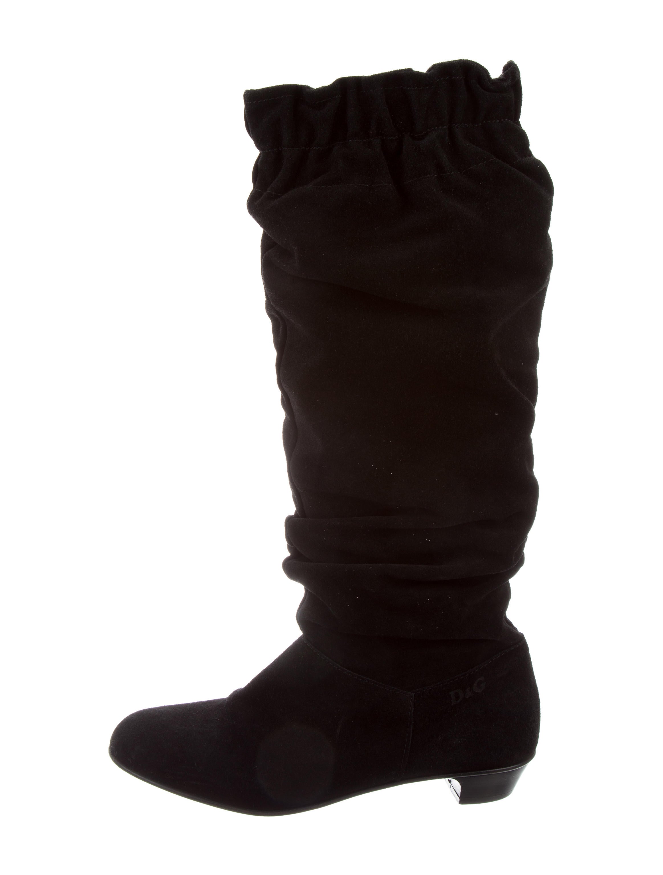 D&G Girls' Suede Ruched Boots Black Sizes 716, Girls WDG36843