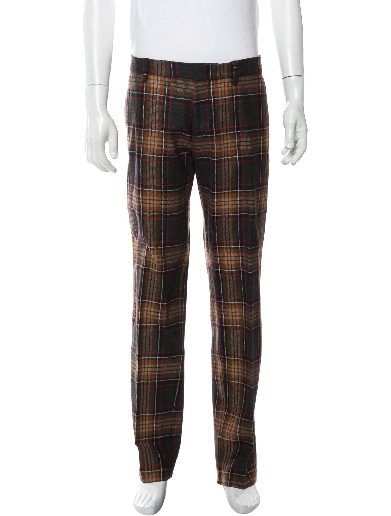 D&G Plaid Print Pants Brown, 9.5" Rise Pants, Clothing WDG92234
