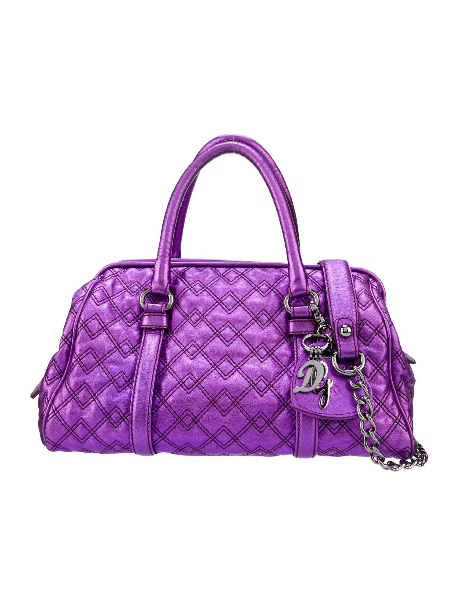D&G Leather ChainLinked Shoulder Bag Purple Shoulder Bags, Handbags