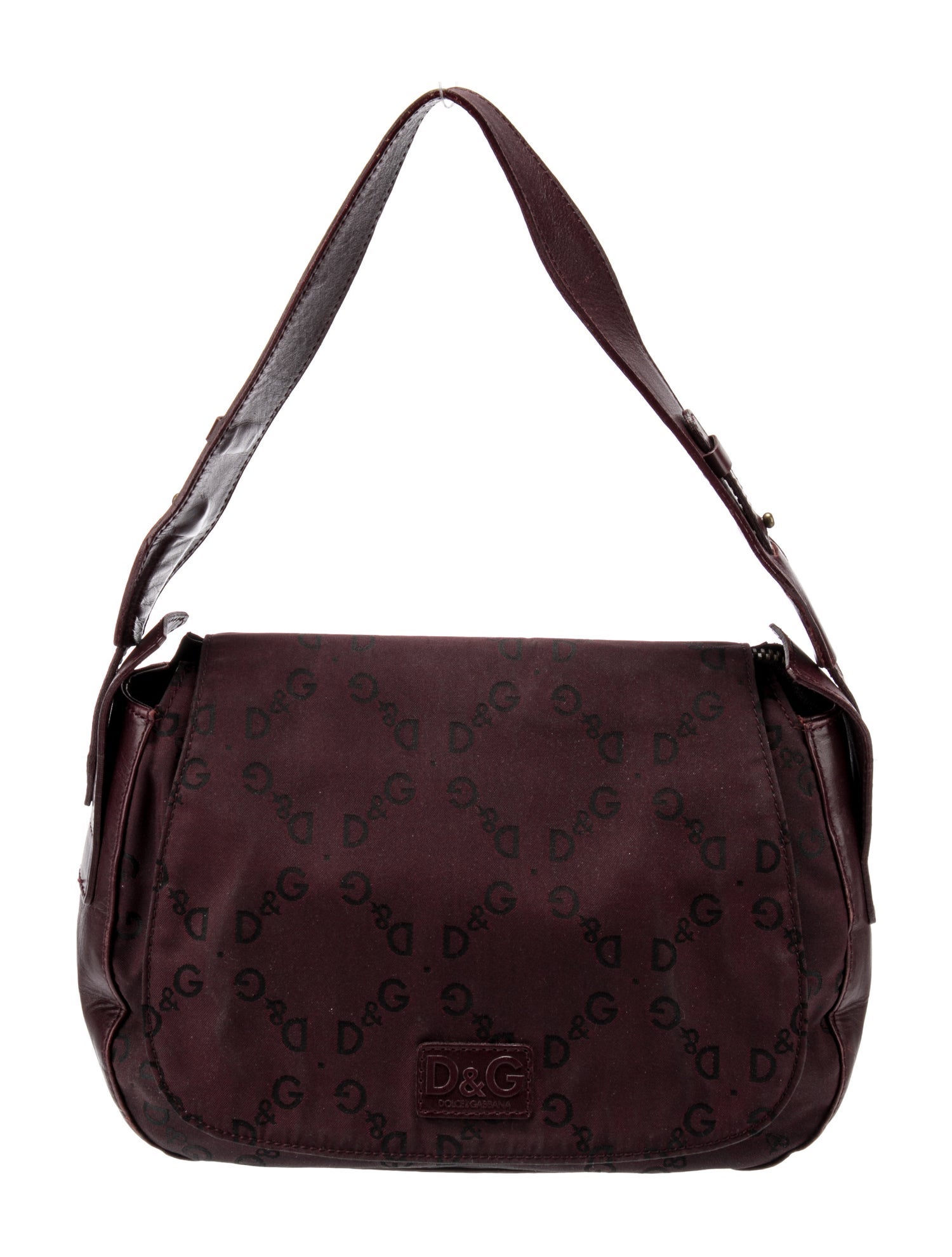 D&G Nylon Leather Trim Shoulder Bag Burgundy Shoulder Bags, Handbags