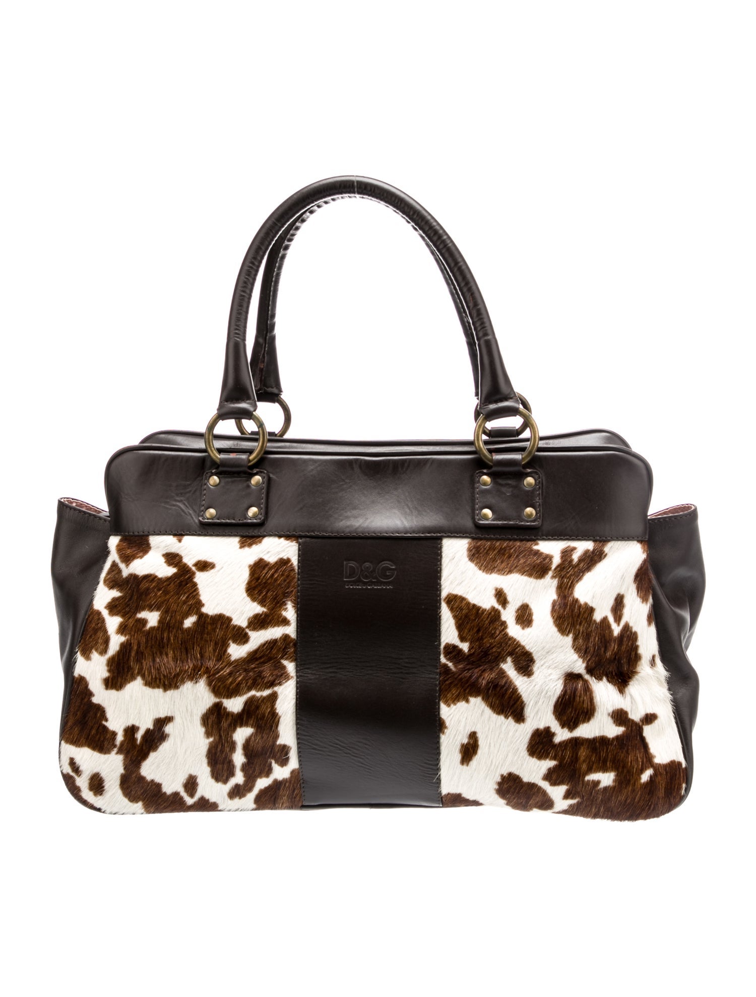 D&G LeatherTrimmed Pony Hair Shoulder Bag Brown Shoulder Bags