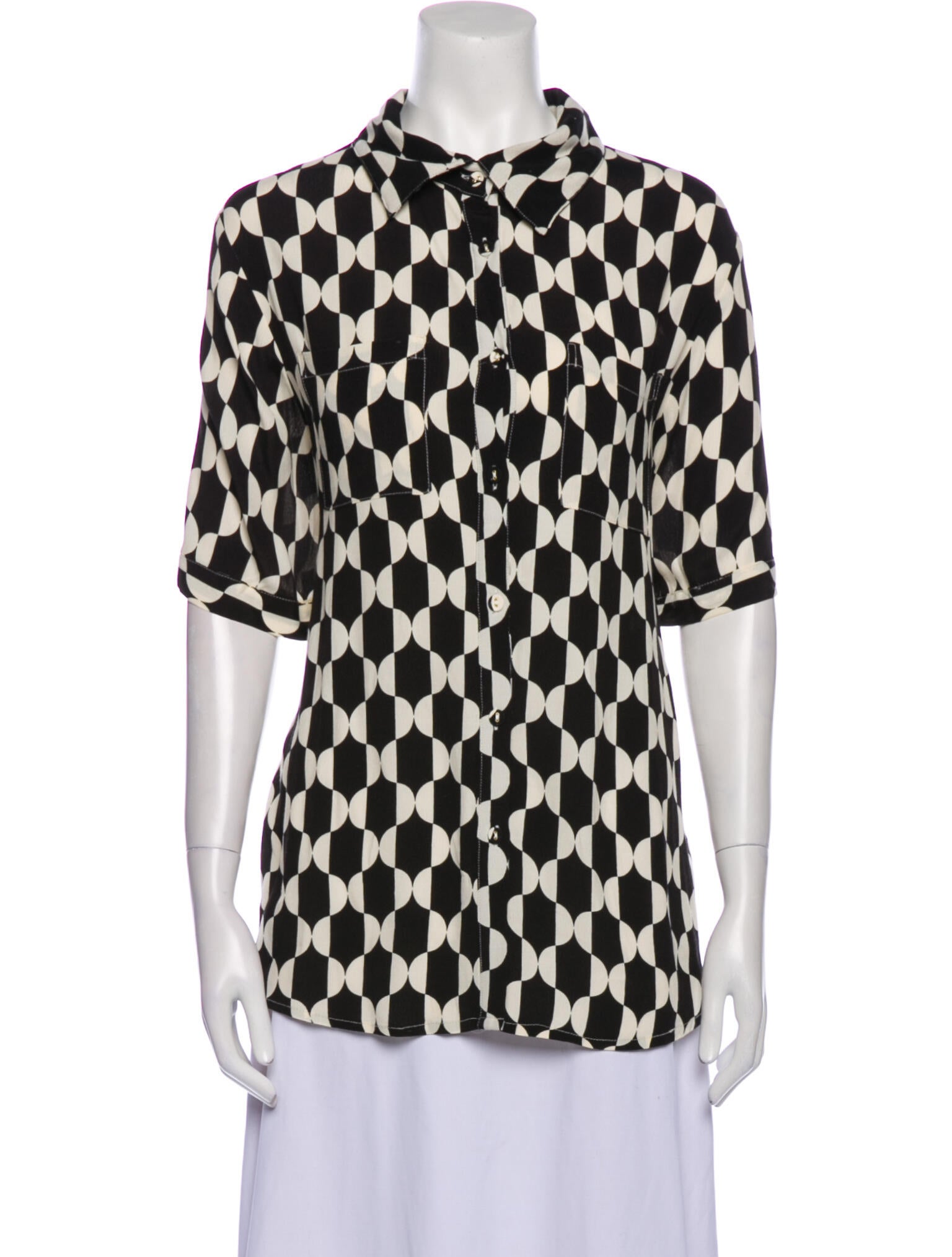 Dissh Printed Three-Quarter Sleeve Button-Up Top