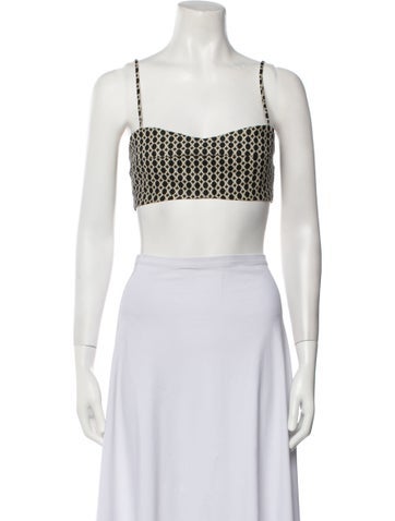 Dissh Tops Linen Polka Dot Print Crop Top US 4 | S