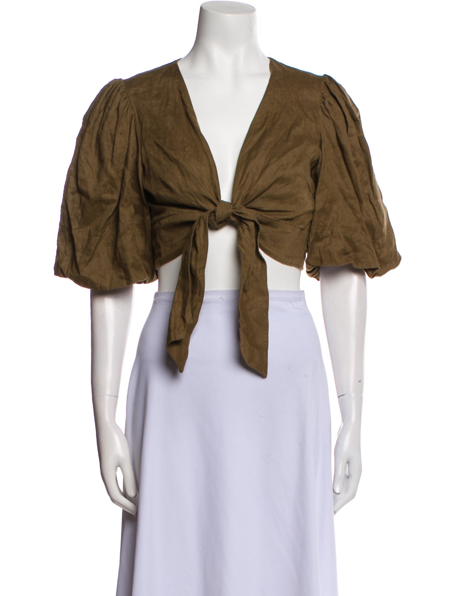 Dissh Linen Plunge Neckline Crop Top