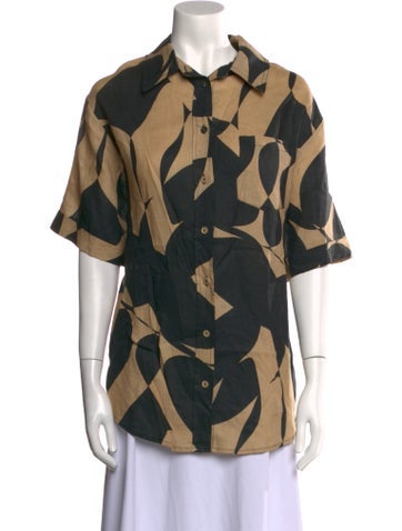 Dissh Tops Linen Printed Button-Up Top S
