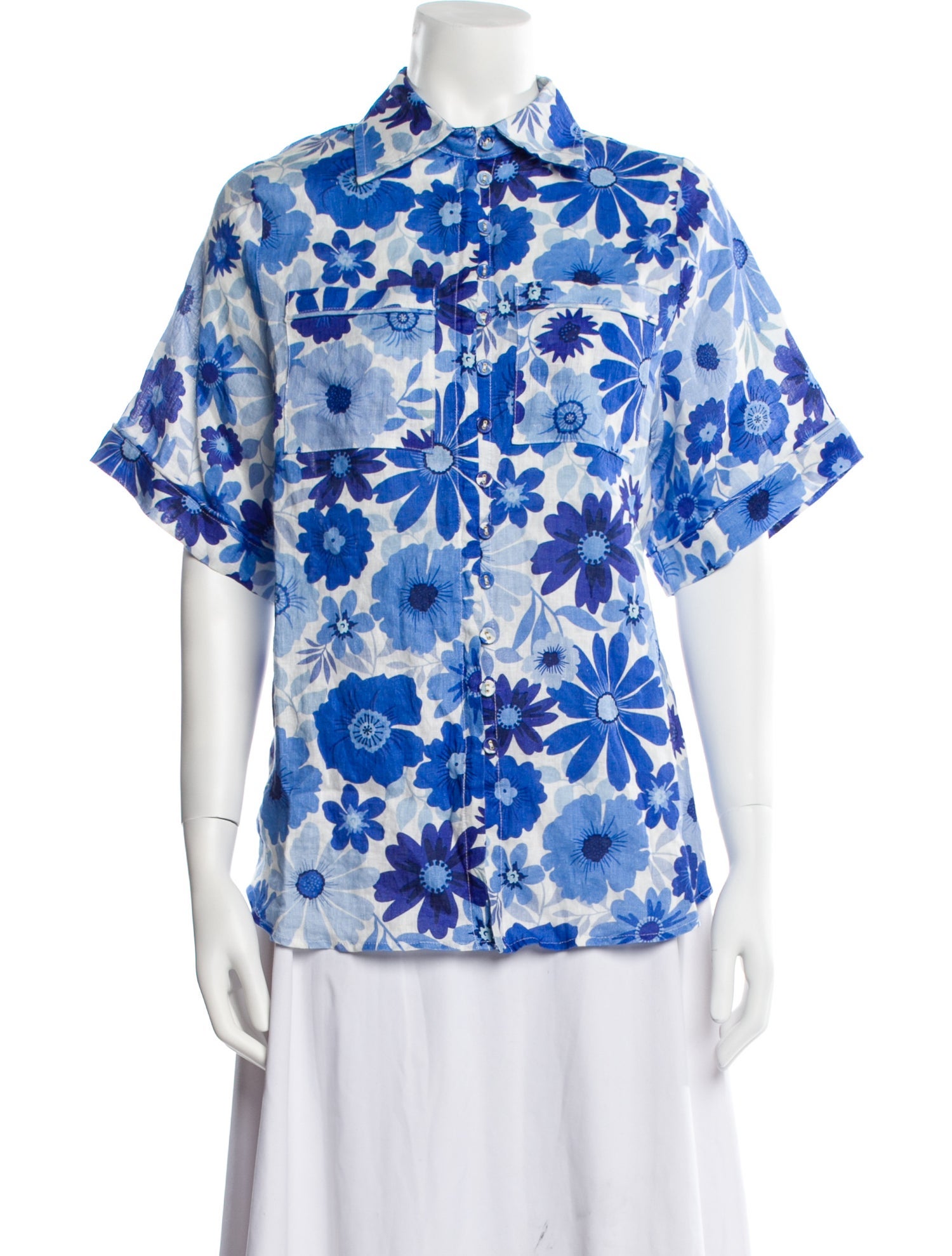 Dissh Linen Floral Print Button-Up Top
